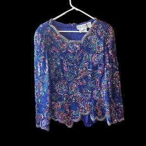 Vintage Oleg Casini sequined beaded jacket size medium.